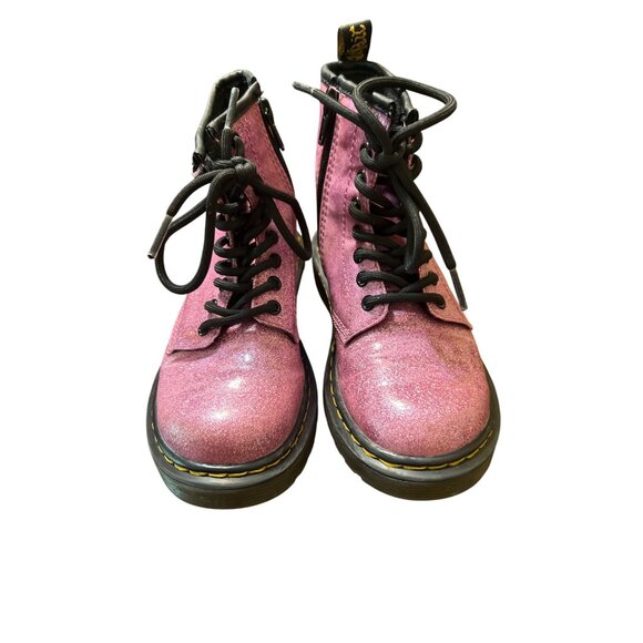 Dr. Martens Youth Pink Shimmer Lace-Up Boots With Side Zipper AirWair Sole Sz 12 - Picture 2 of 7